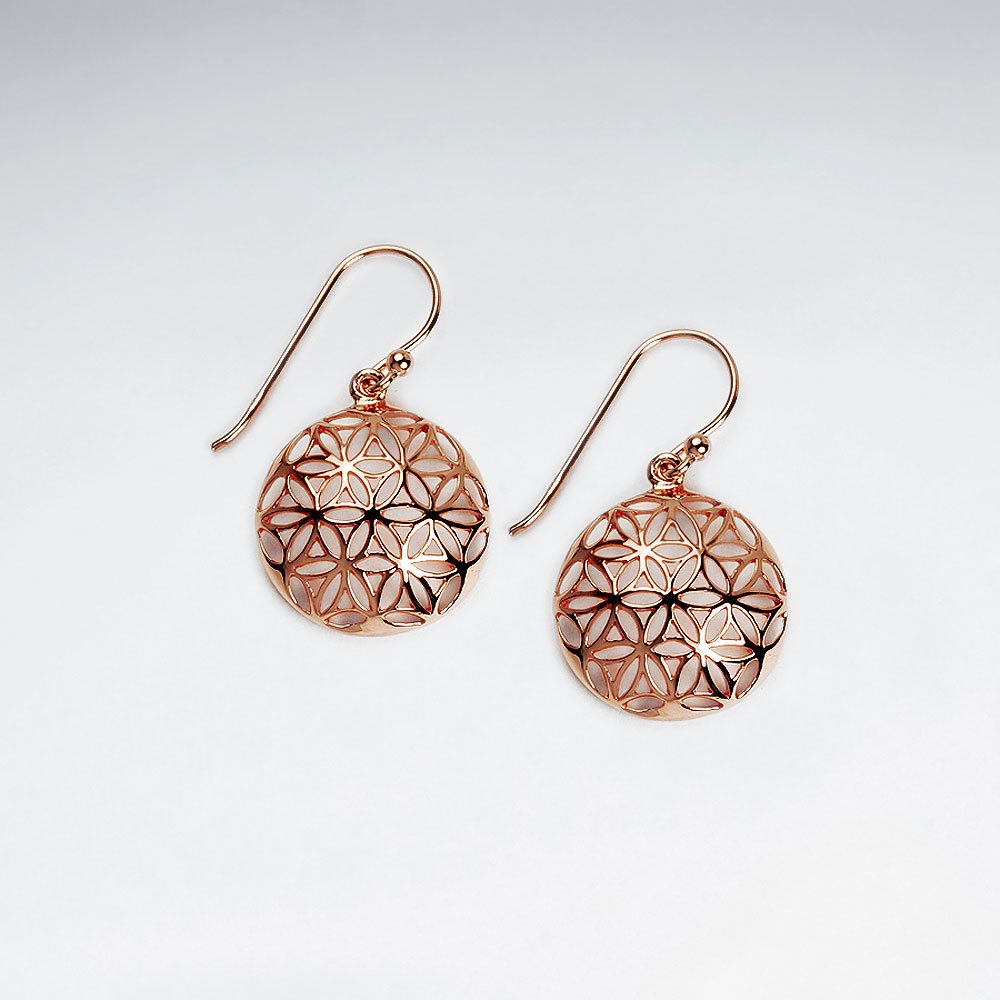 17 mm Dome Flower of Life Silver Dangling Earring