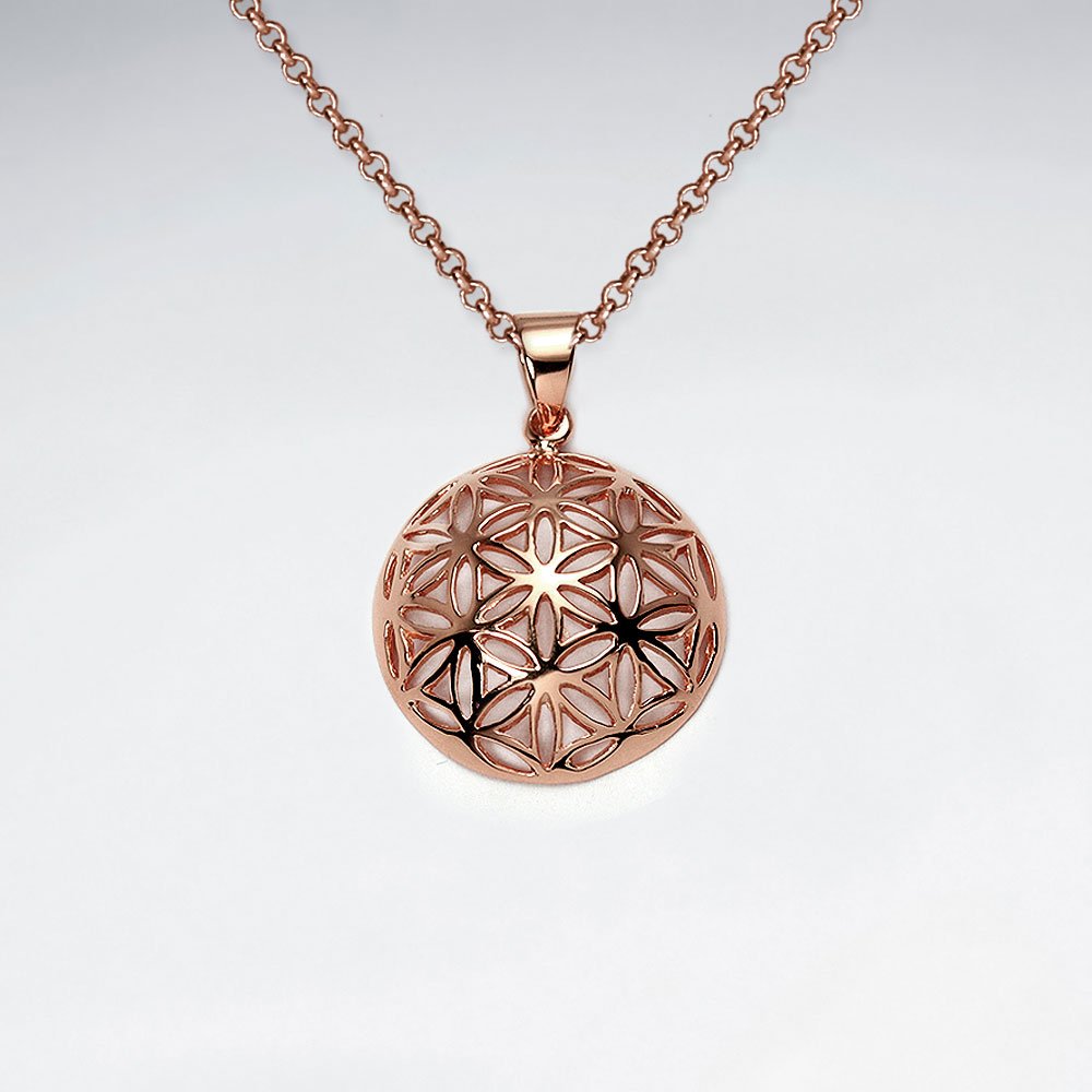 Silver Flower of Life Textured Dome Pendant