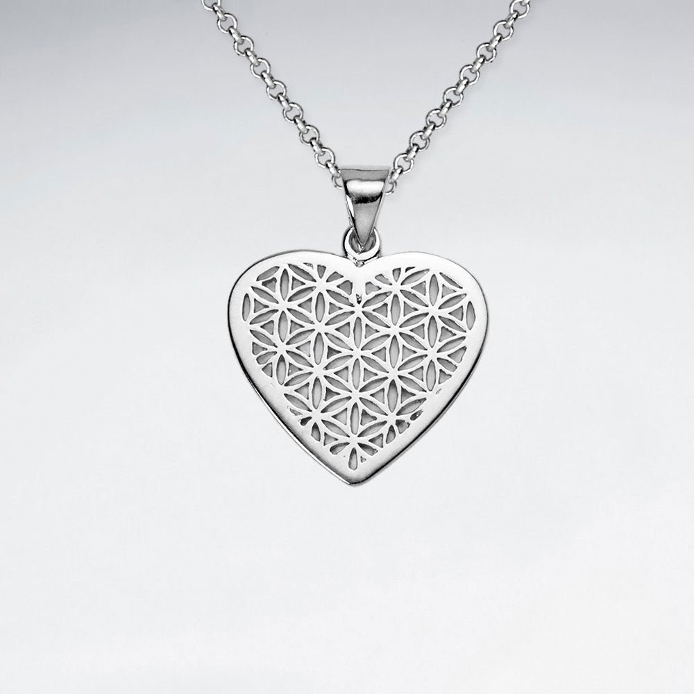 Heart Shape Flower of Life Silver Pendant
