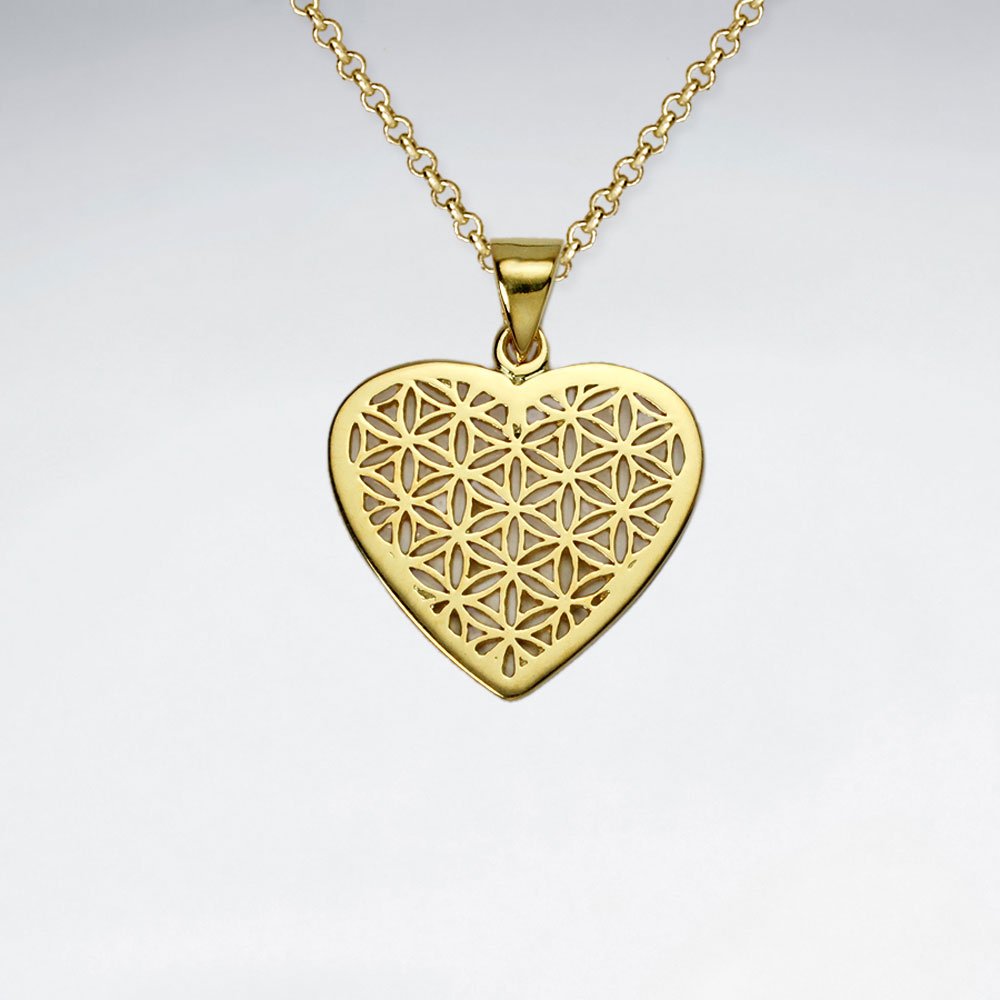 Heart Shape Flower of Life Silver Pendant