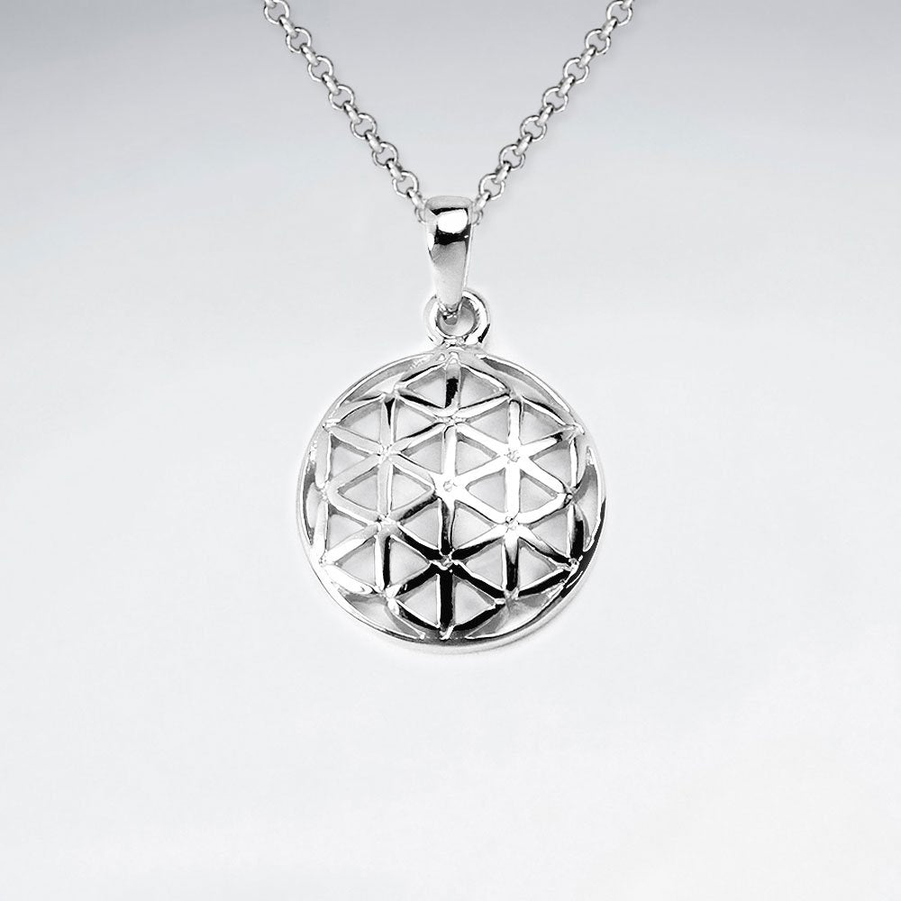 14 mm Dome Flower of Life Silver Pendant