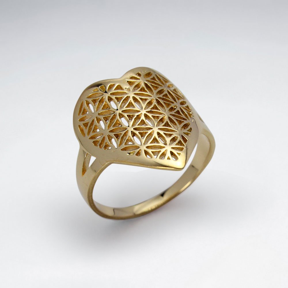 Heart Shape Flower of Life Silver Ring