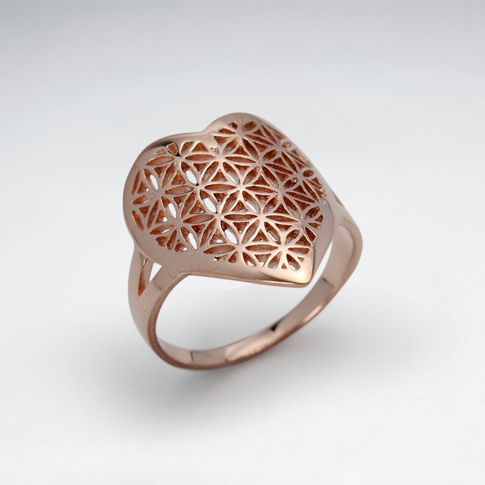 Heart Shape Flower of Life Silver Ring