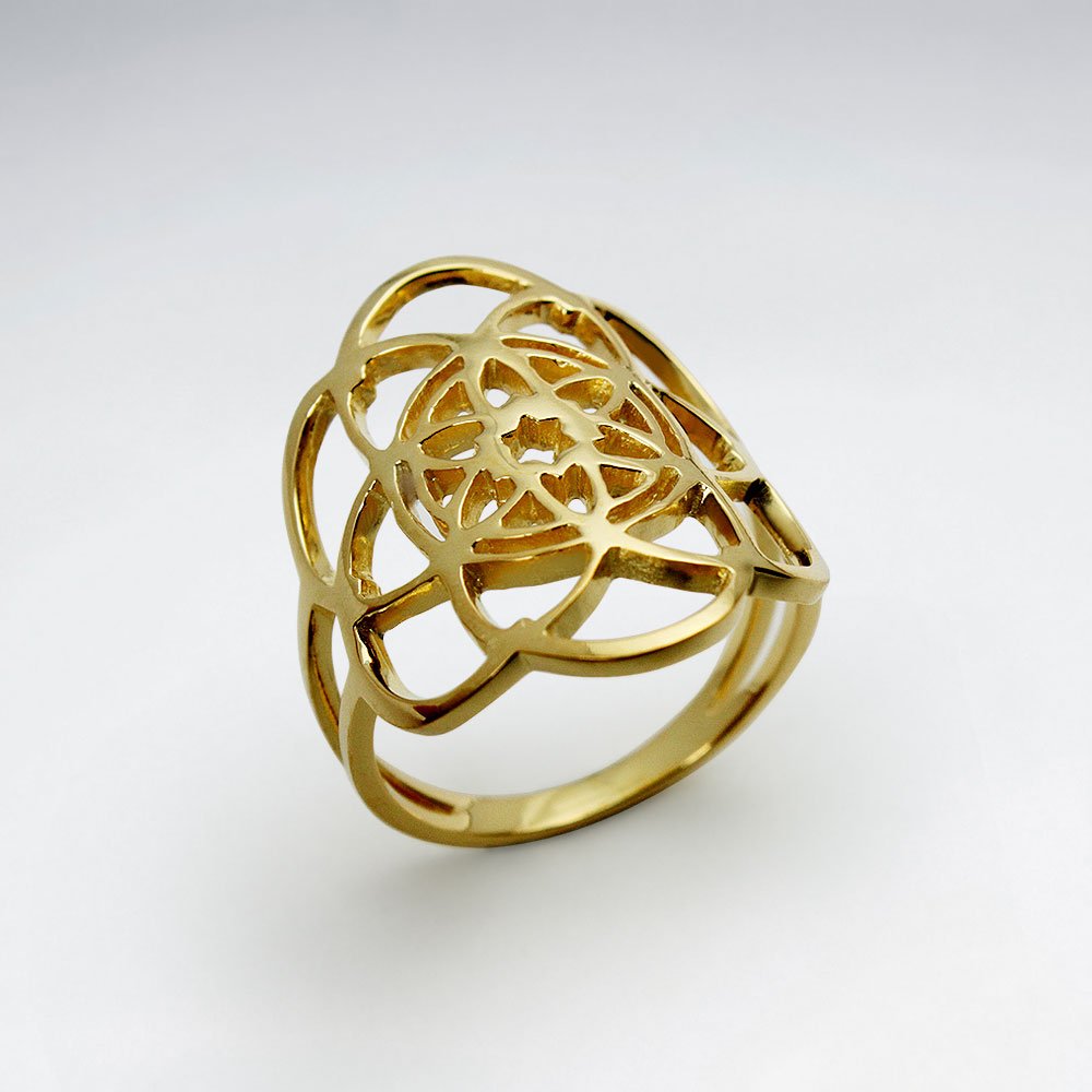 Flower Of Life Curve Wrap Silver Ring