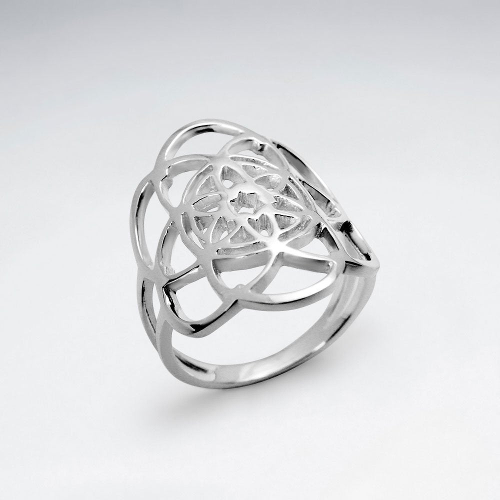 Flower Of Life Curve Wrap Silver Ring