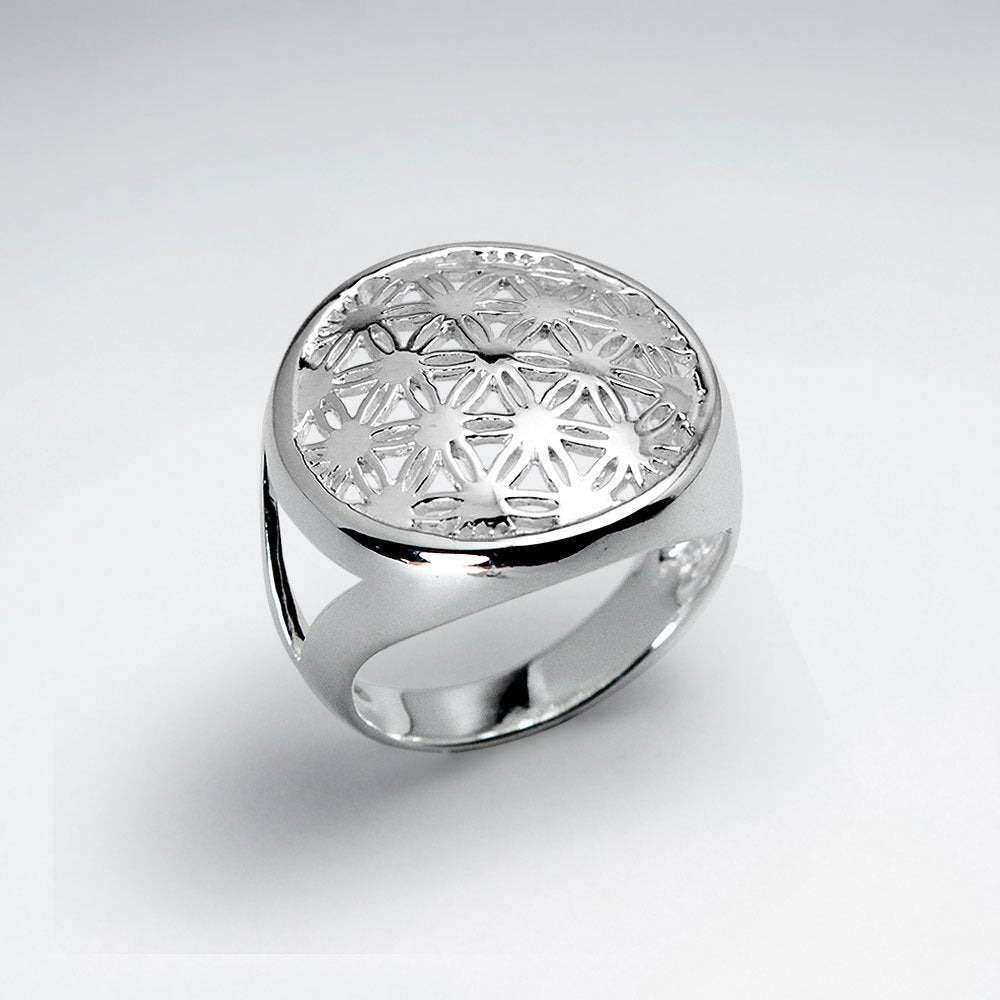 Top Dome Shape Flower of Life Silver Ring