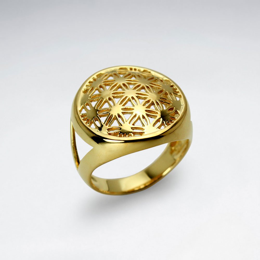 Top Dome Shape Flower of Life Silver Ring