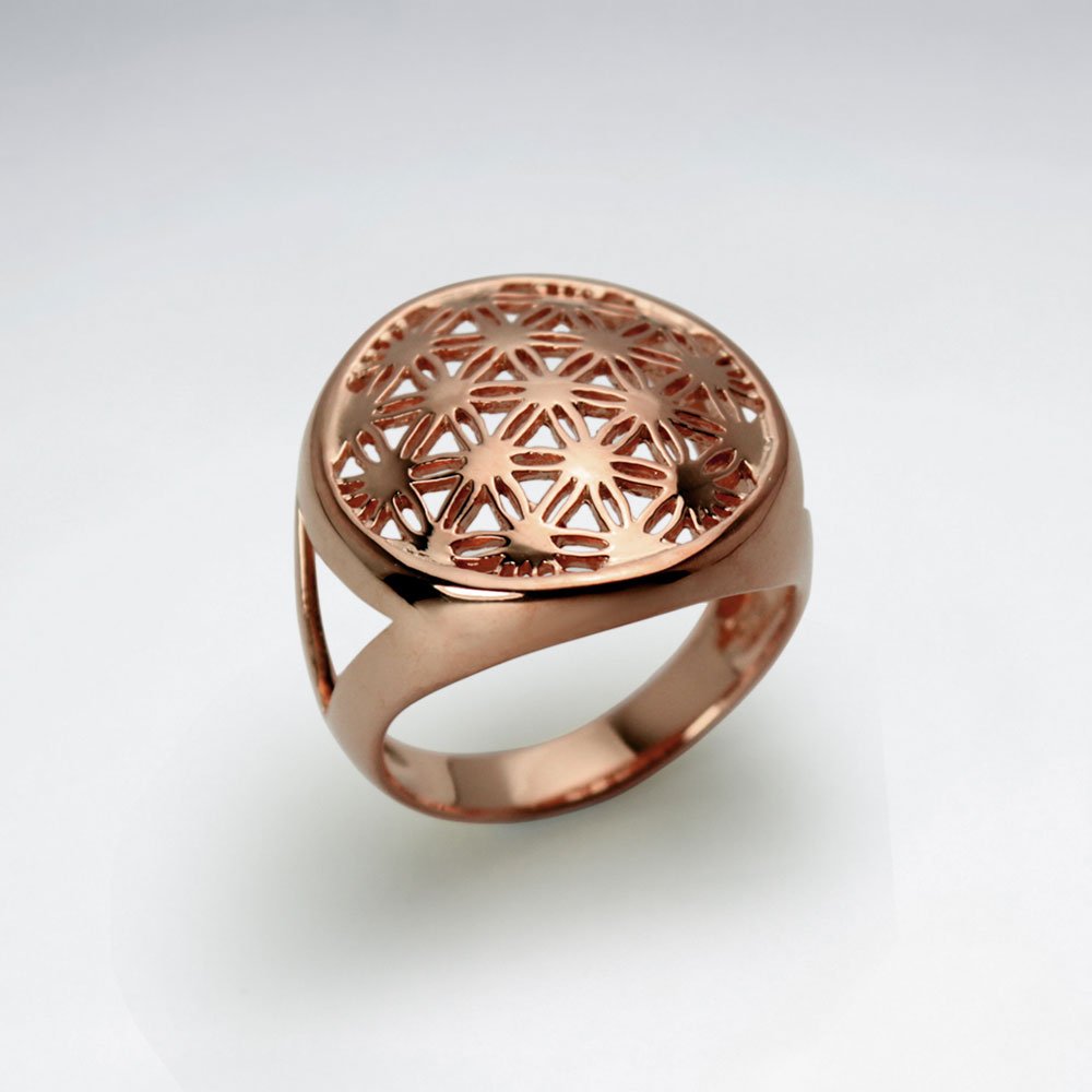 Top Dome Shape Flower of Life Silver Ring