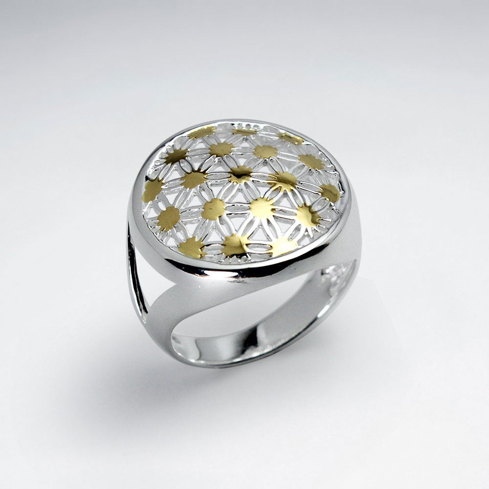 Top Dome Shape Flower of Life Silver Ring