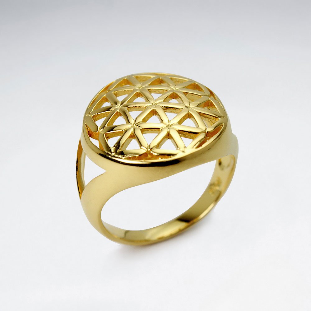 Dome Shape Flower of Life Silver Ring