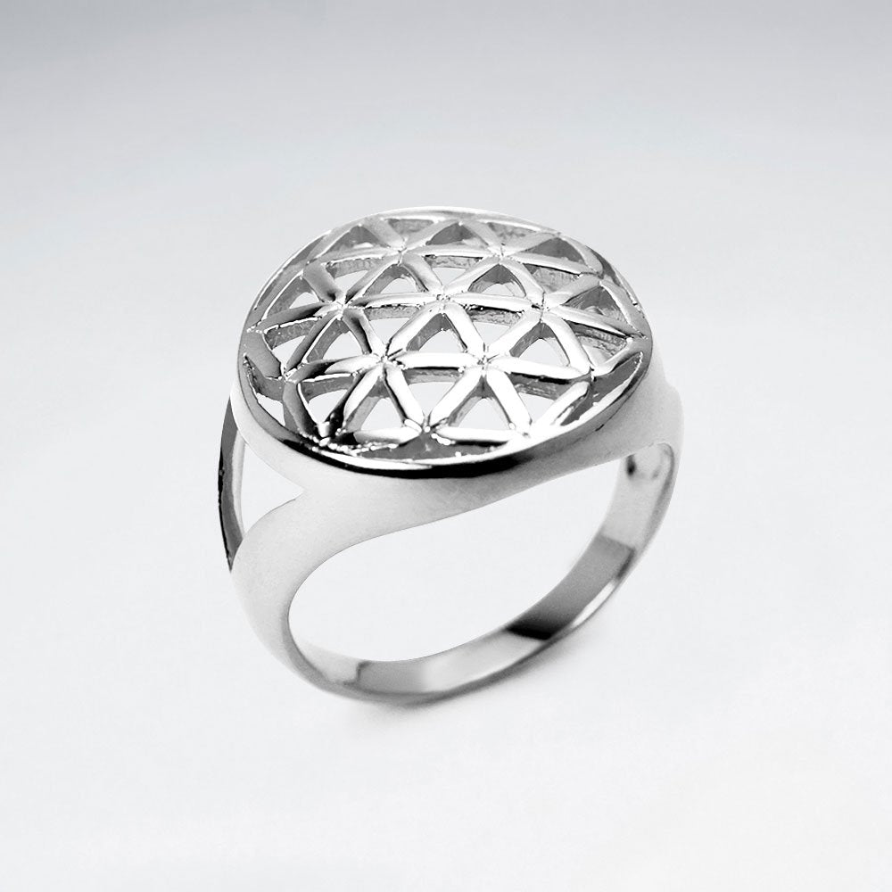 Dome Shape Flower of Life Silver Ring