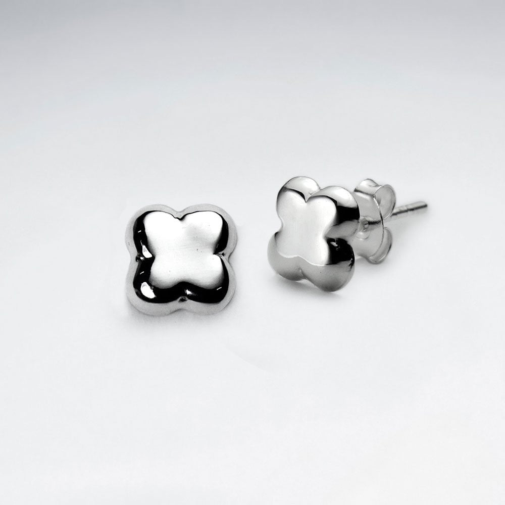 Polished Silver Petite Square Stud Earrings