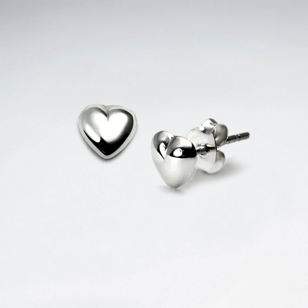 Delicate Polished Silver Unique Heart Shape Stud Earrings