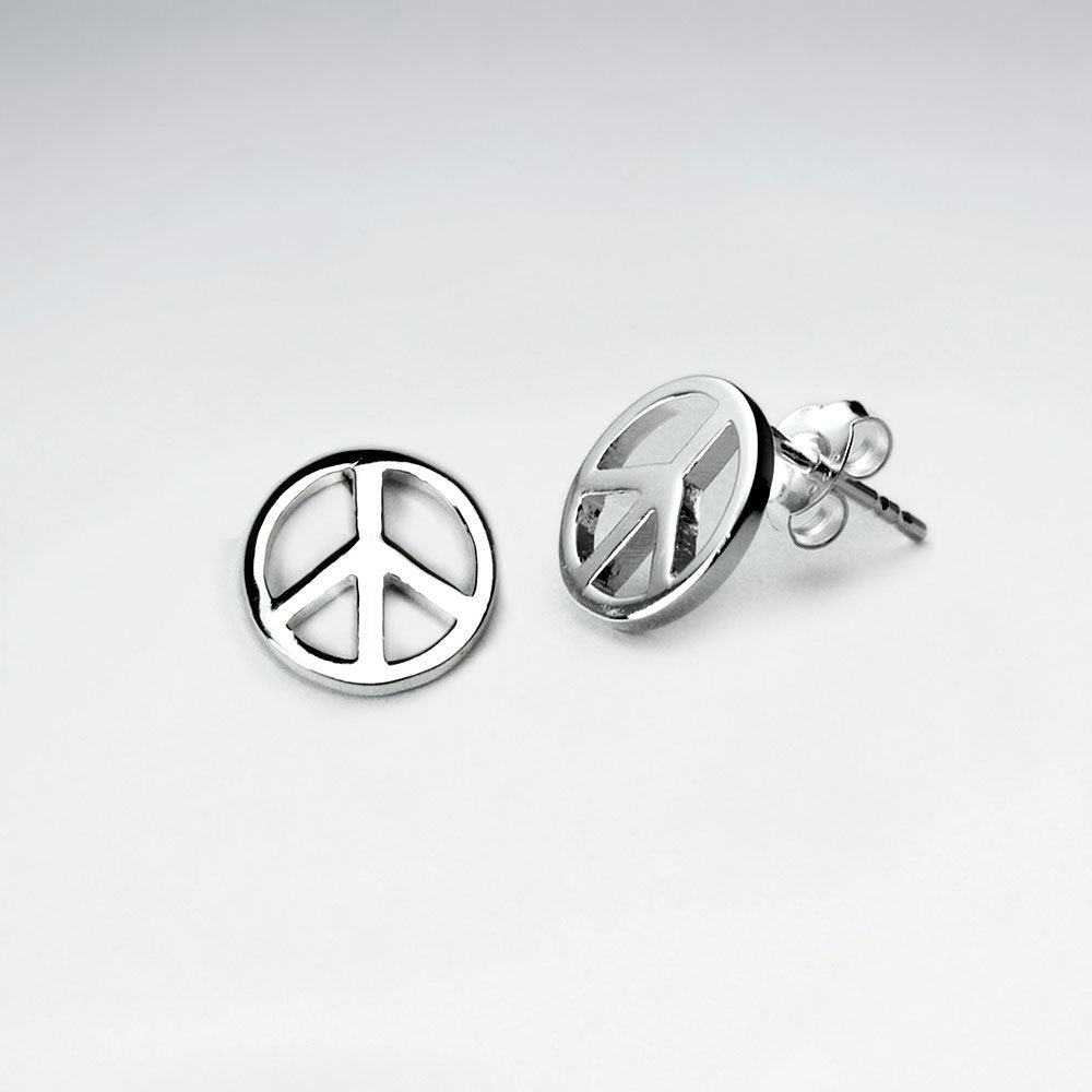 Sterling Silver Peace Sign Stud Earrings