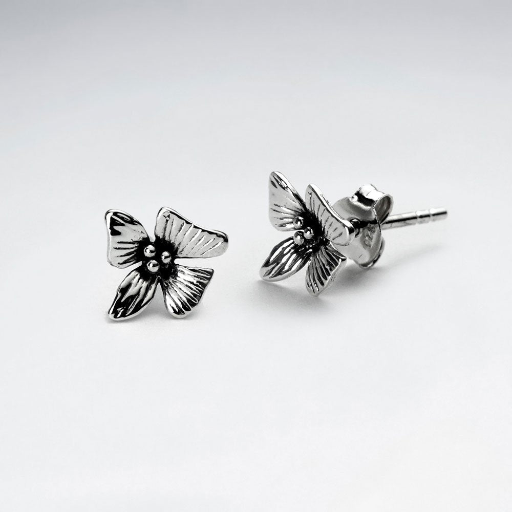 Oxidized Silver Delicate Bloom Stud Earrings