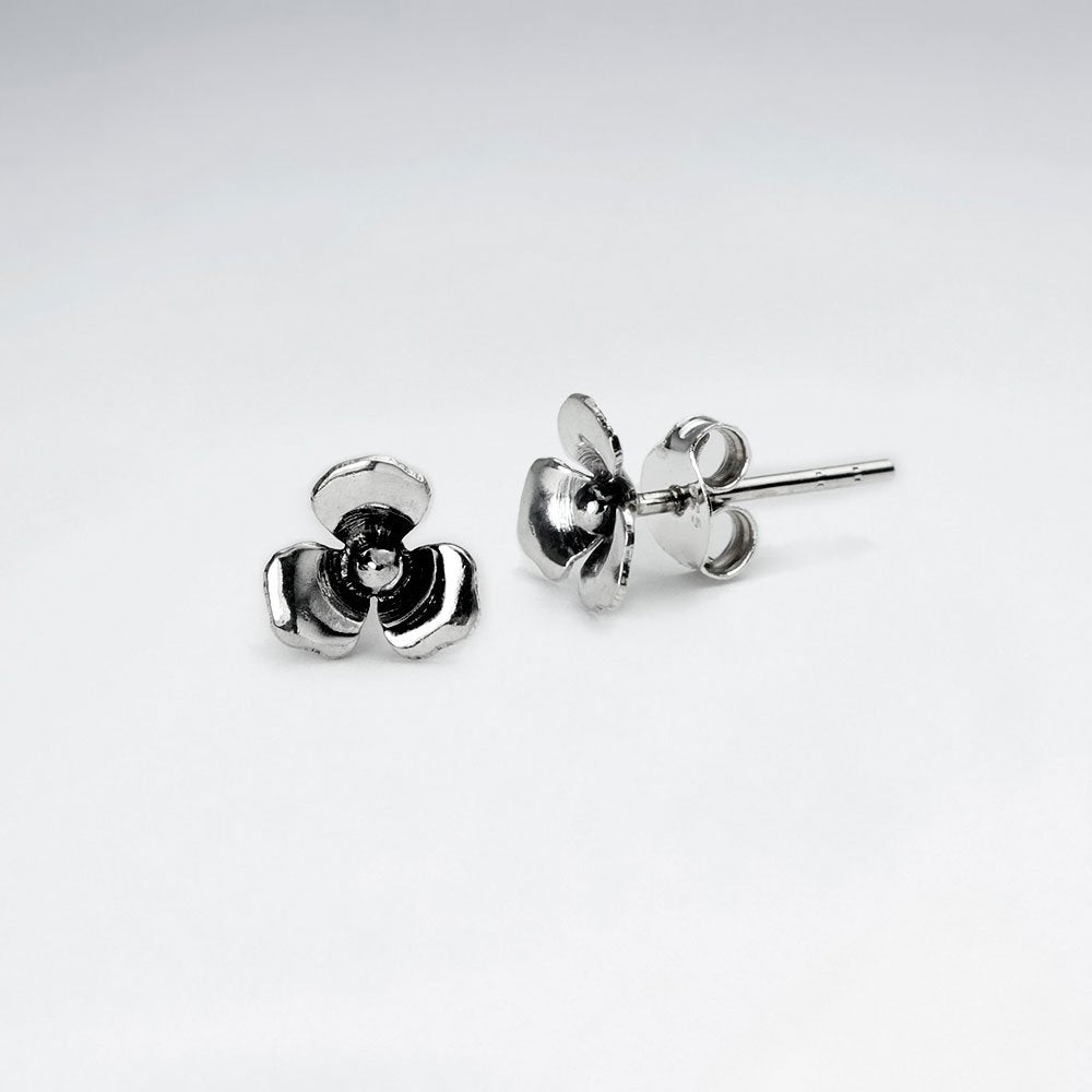 Oxidized Simple Sterling Silver Blossom Stud Earrings