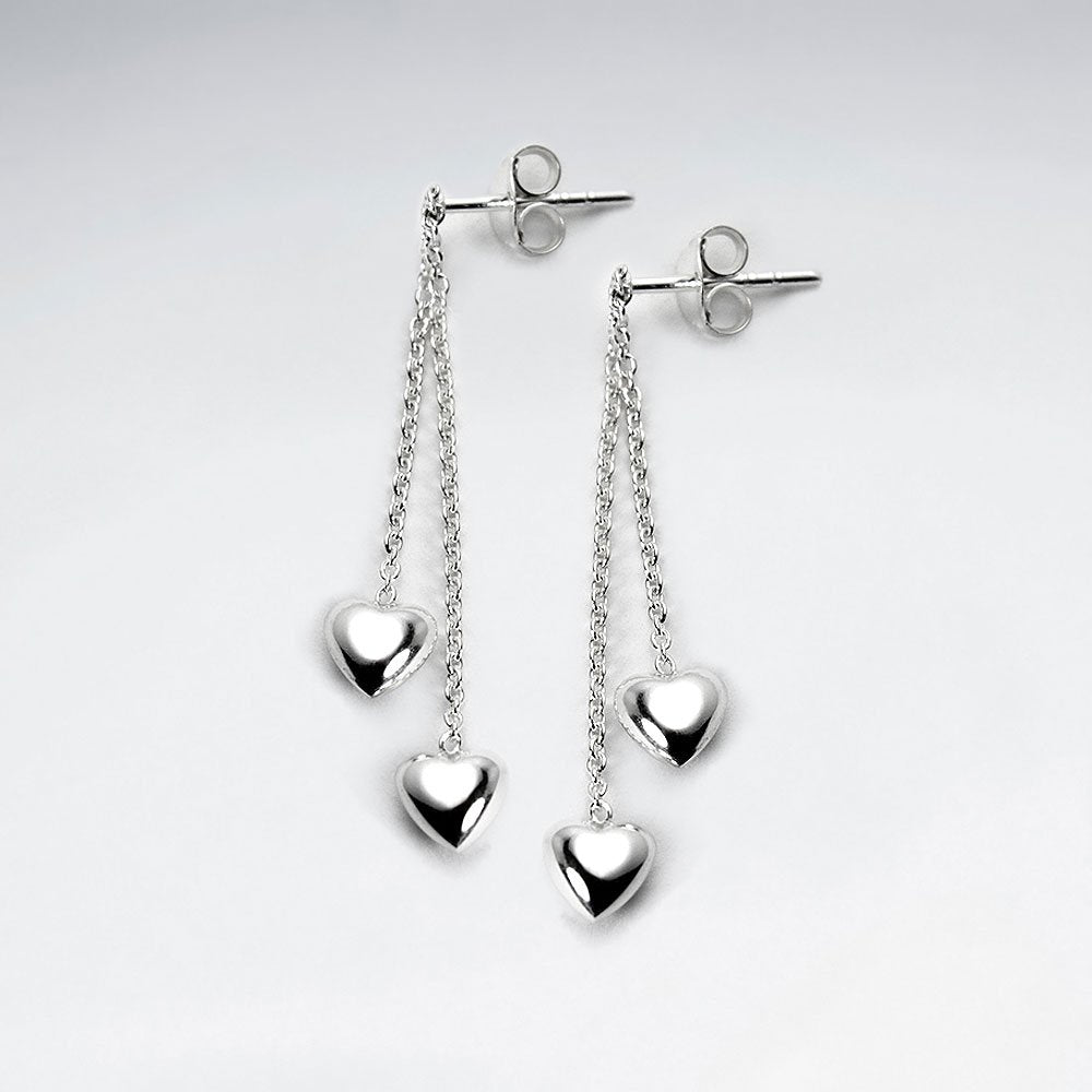 Double Heart Suspended Chain Dangle Earrings