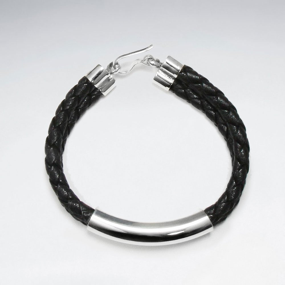 Black Braided Double PVC Strands Bracelets With Silver Tube And Closing
