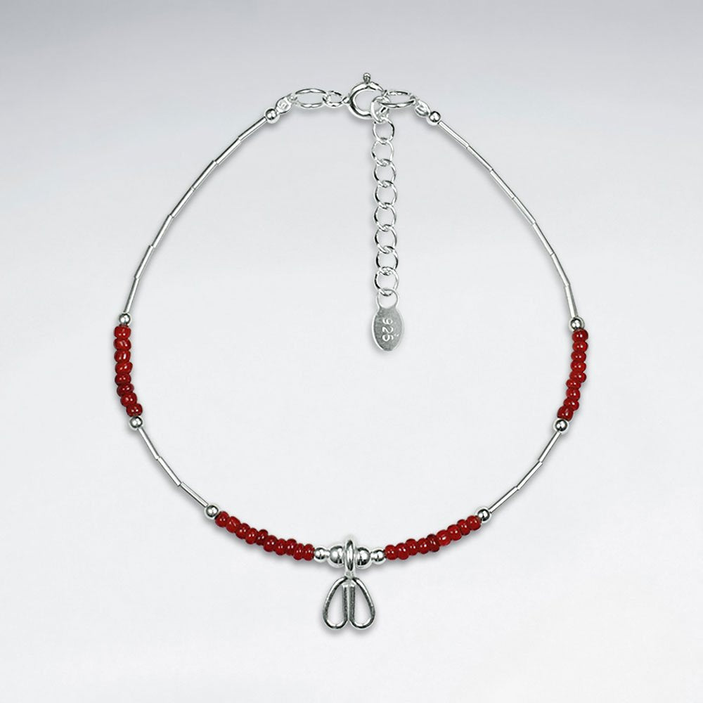 Red Glass Bead Bracelet With Heart Charm