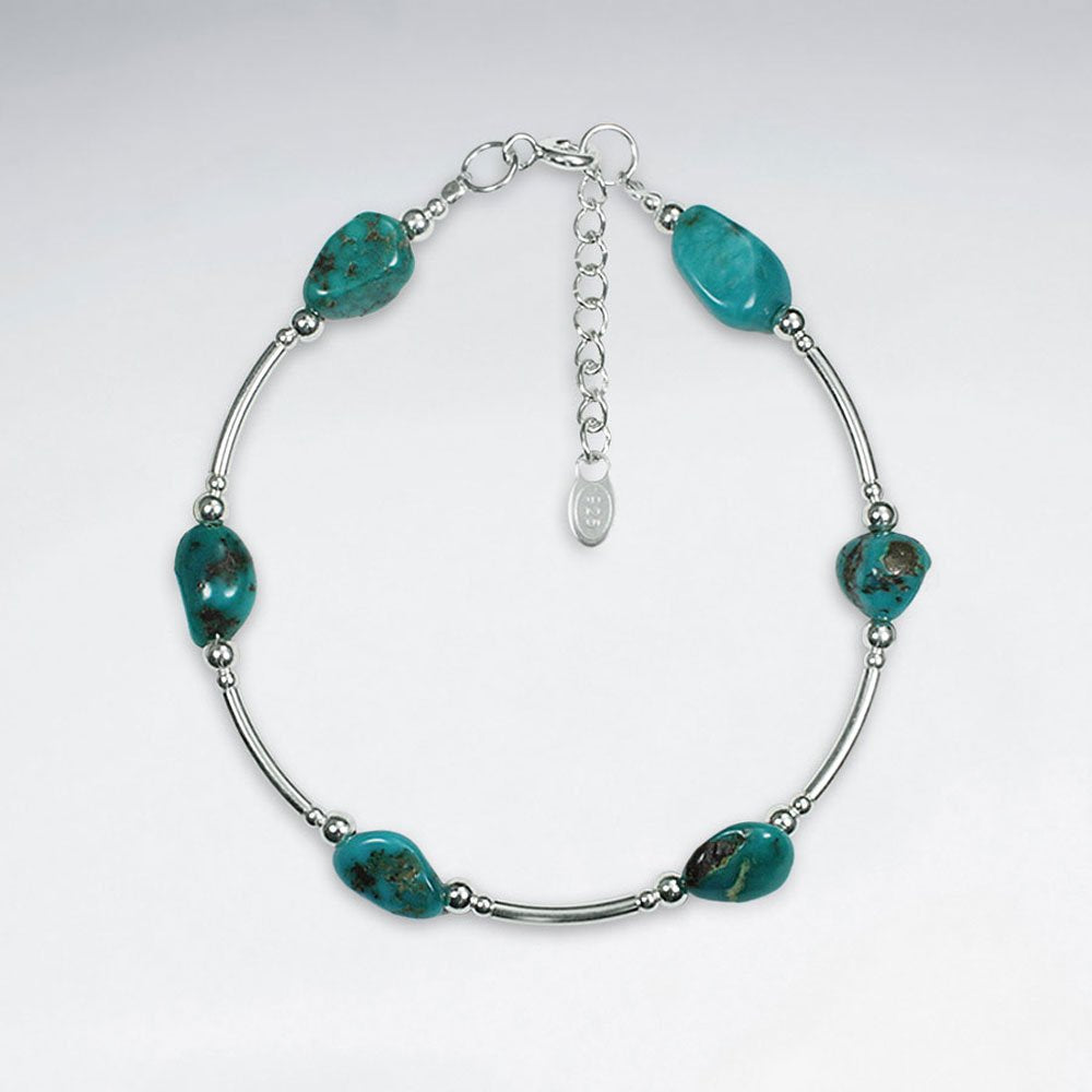 7" Turquoise Bracelet With Curve Silver Tube