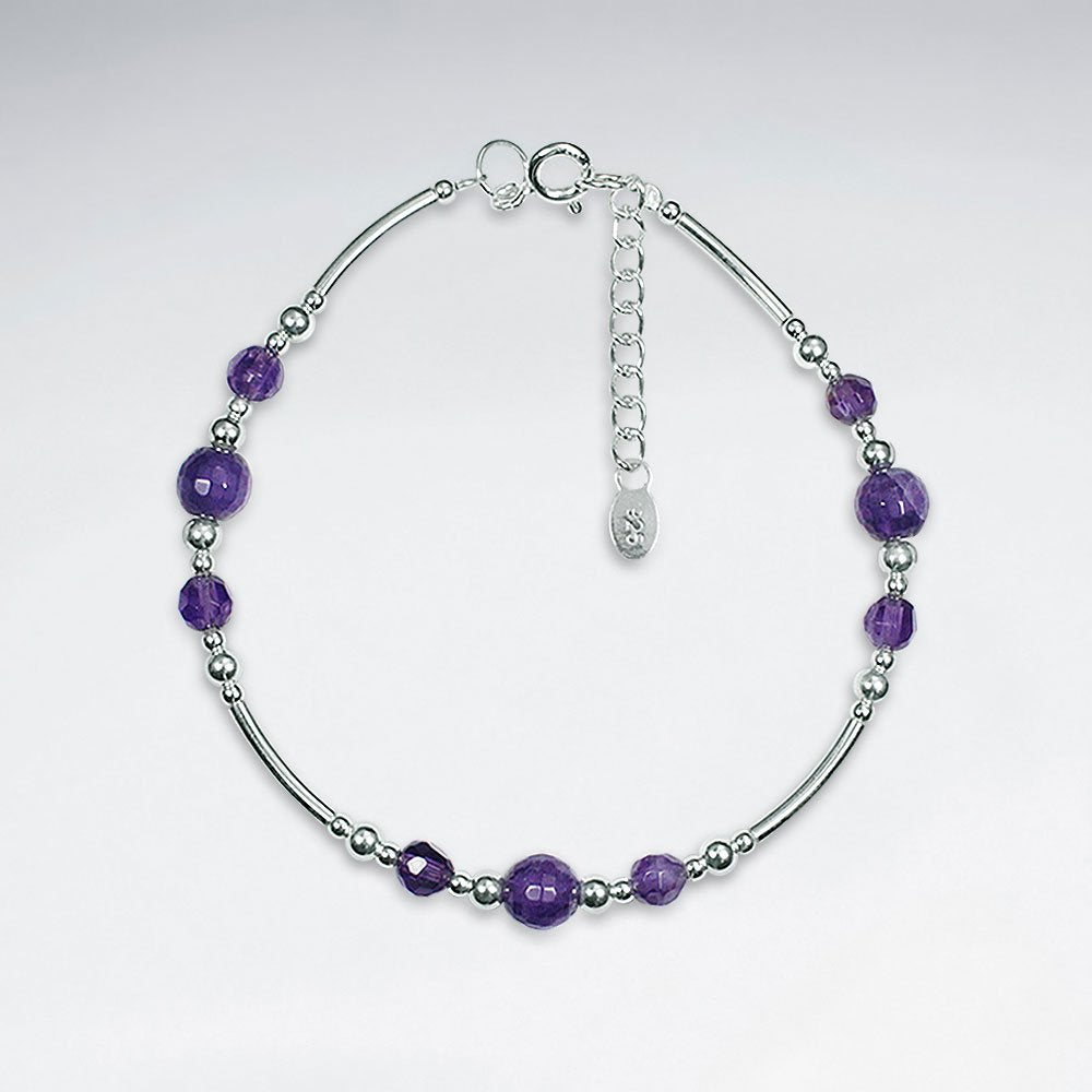 Amethyst Bracelet With Curve Silver Tube