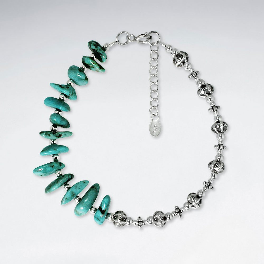 7" Nugget Turquoise Bracelet With Antique Silver Beads