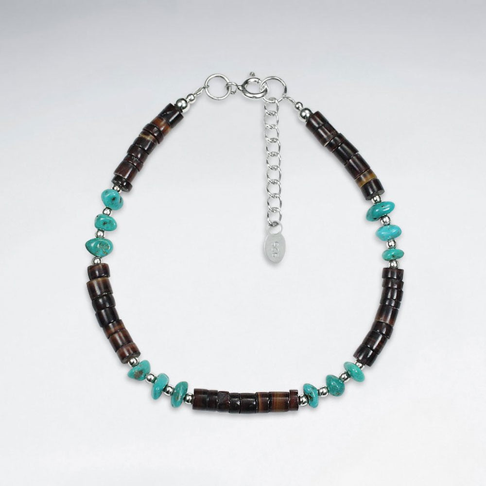 7" Silver Bracelet With Shell And Turquoise