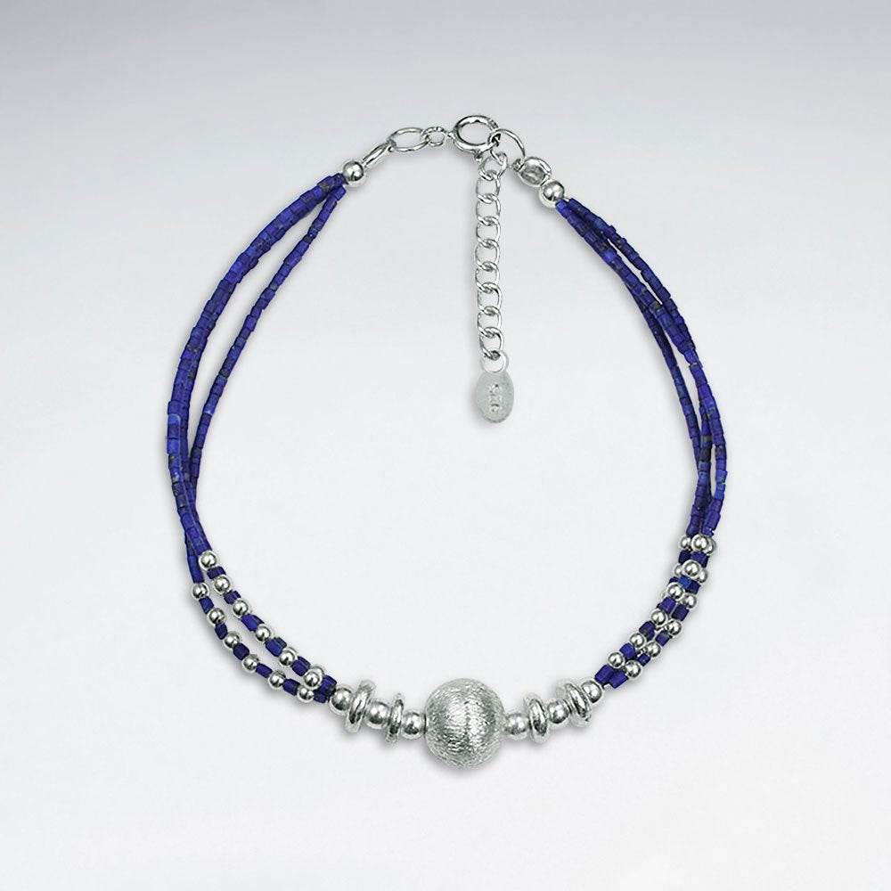 7" Lapis Lazuli Bracelet With Matted Silver Ball