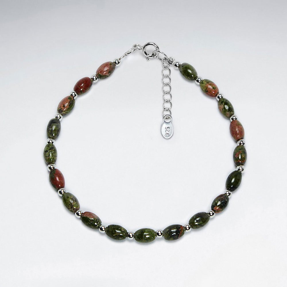 7" Oval Unakite Silver Bracelet