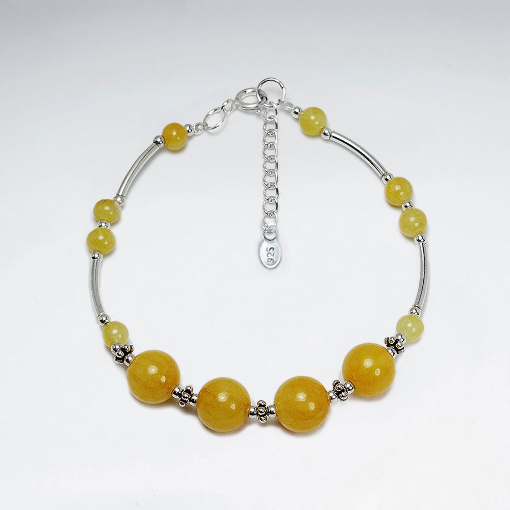 7" Round Aragonite With Silver Curve Tube Bracelet