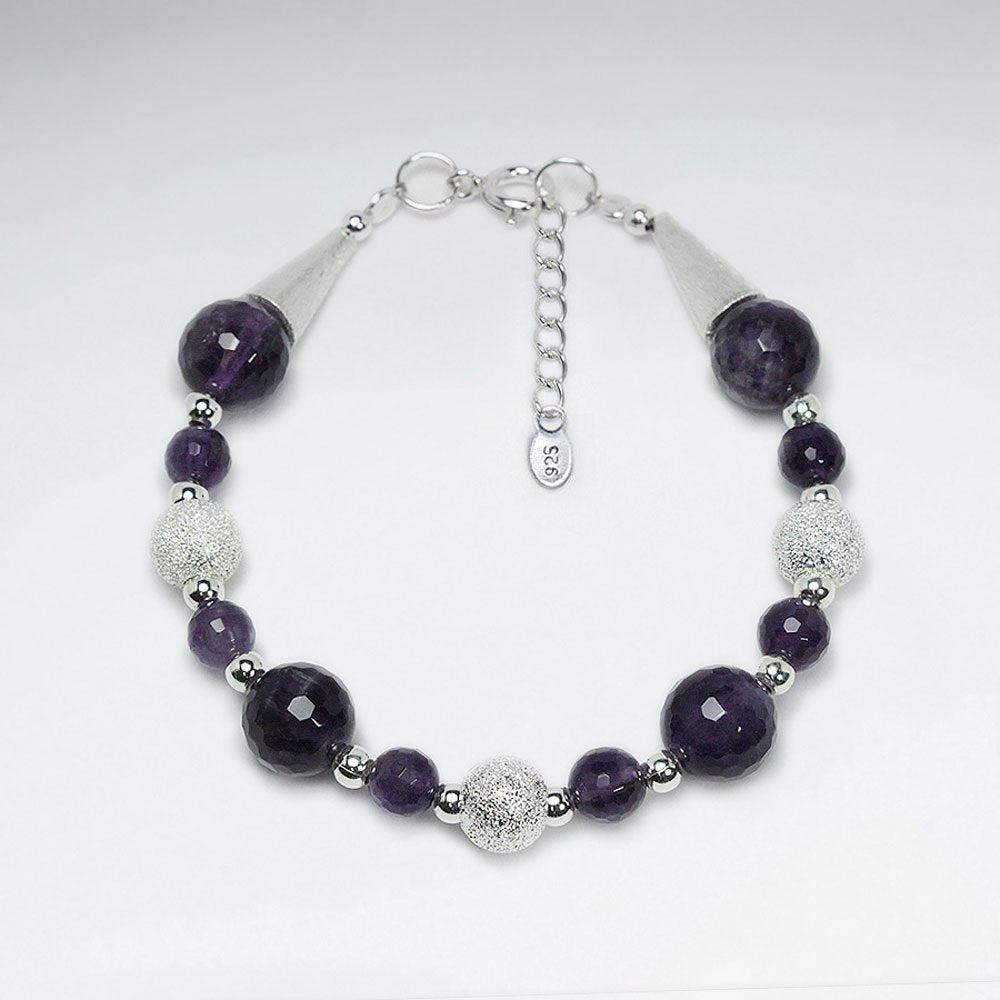 7" Amethyst Bracelet With Silver Matted Silver Cone Bead