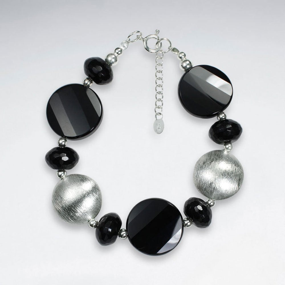 7" Bold Chunky Black and Silver Clasp Bracelet