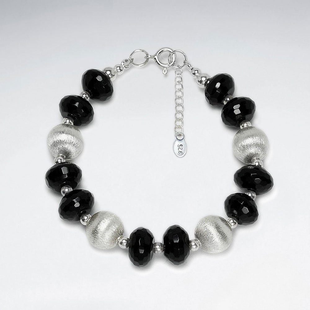7" Black and Silver Accent Beads on Sterling Silver Clasp Chain