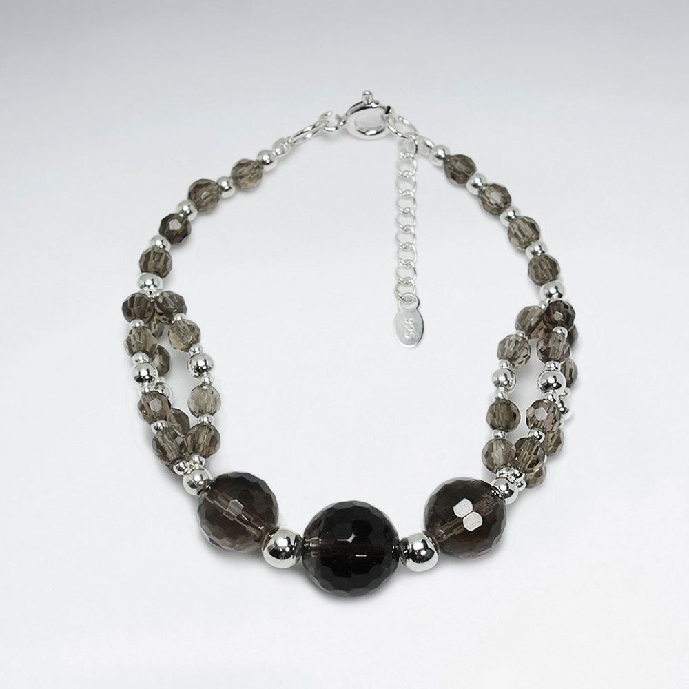 7" Clustered Smoky Quartz Silver Bracelet