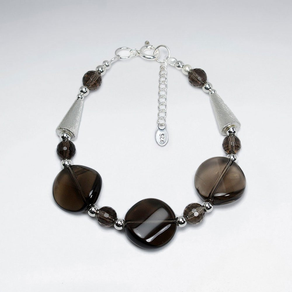 7" Smoky Quartz Silver Bracelet With Cone Silver Bead