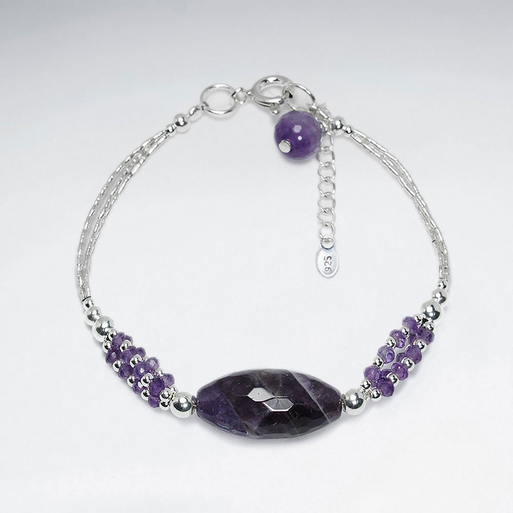 6.5" Oval Faceted Amethyst Silver Bracelet