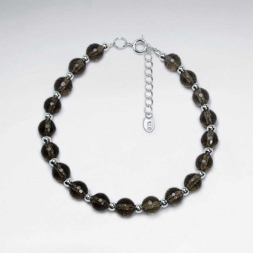 7" Faceted Smoky Quartz Silver Bracelet