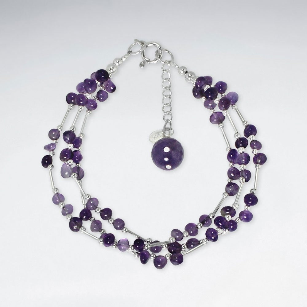 7" Multi Strands Amethyst Silver Bracelet