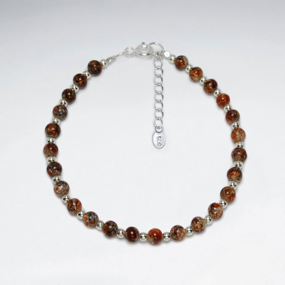 7" Beaded Multi Color Glass Beads And Silver Bracelet