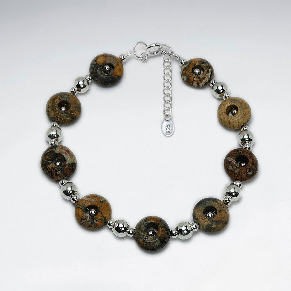 7" Round Picture Jasper Silver Bracelet