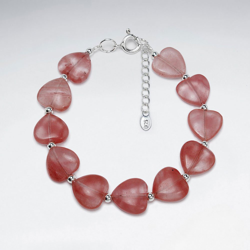 Cherry Quartz Heart Silver Bracelet