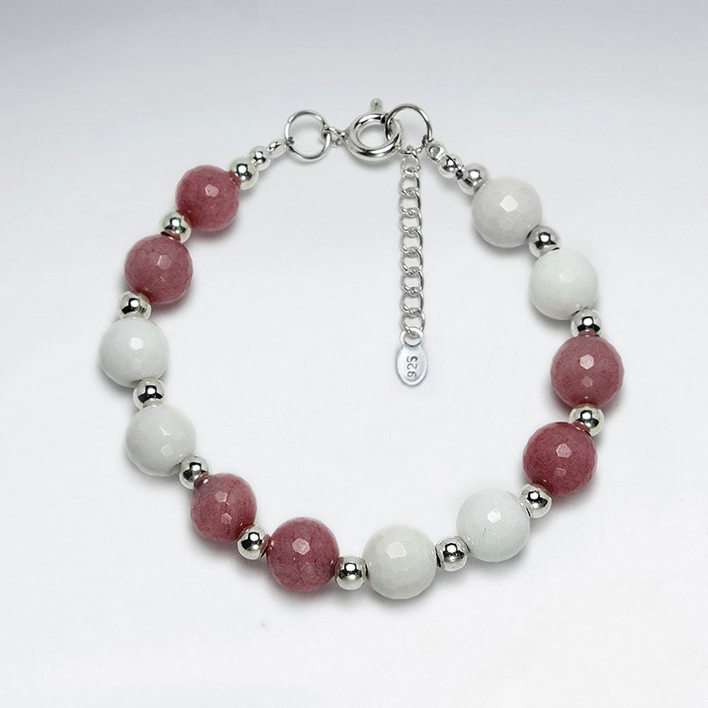 7" Round Rhodonite Silver Bracelet