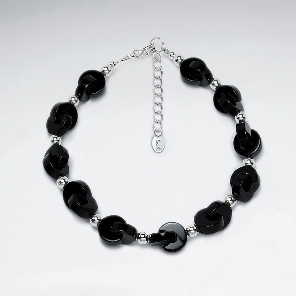 7" Black Stone Cable Silver Bracelet