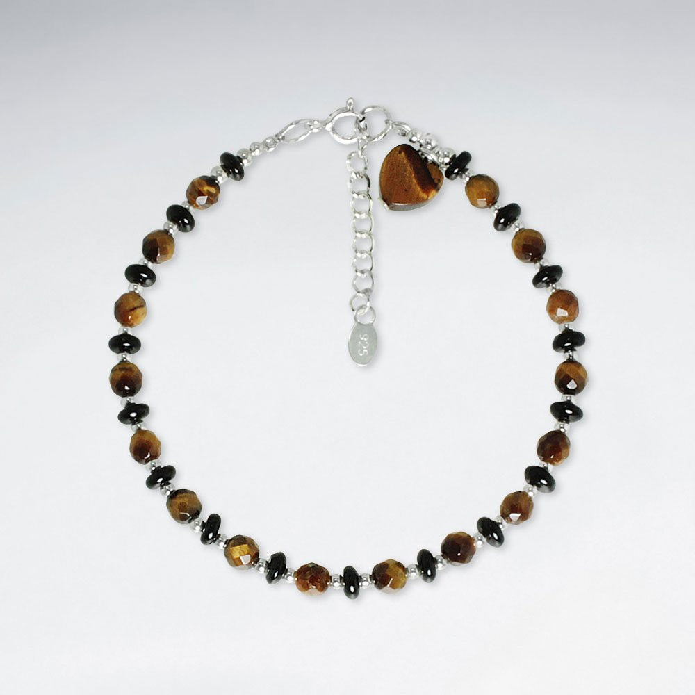 7" Heart Shape Tiger Eye Silver