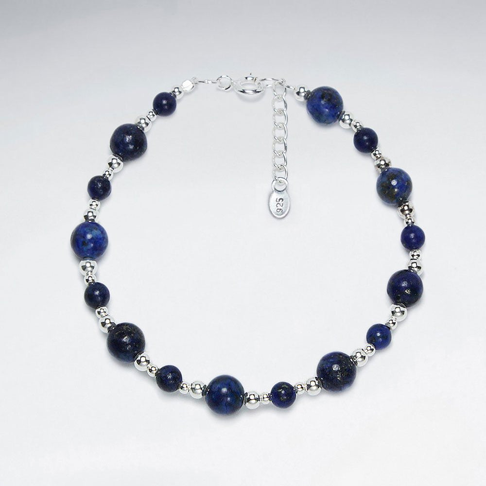 7" Round Lapis Lazuli Silver Bracelet