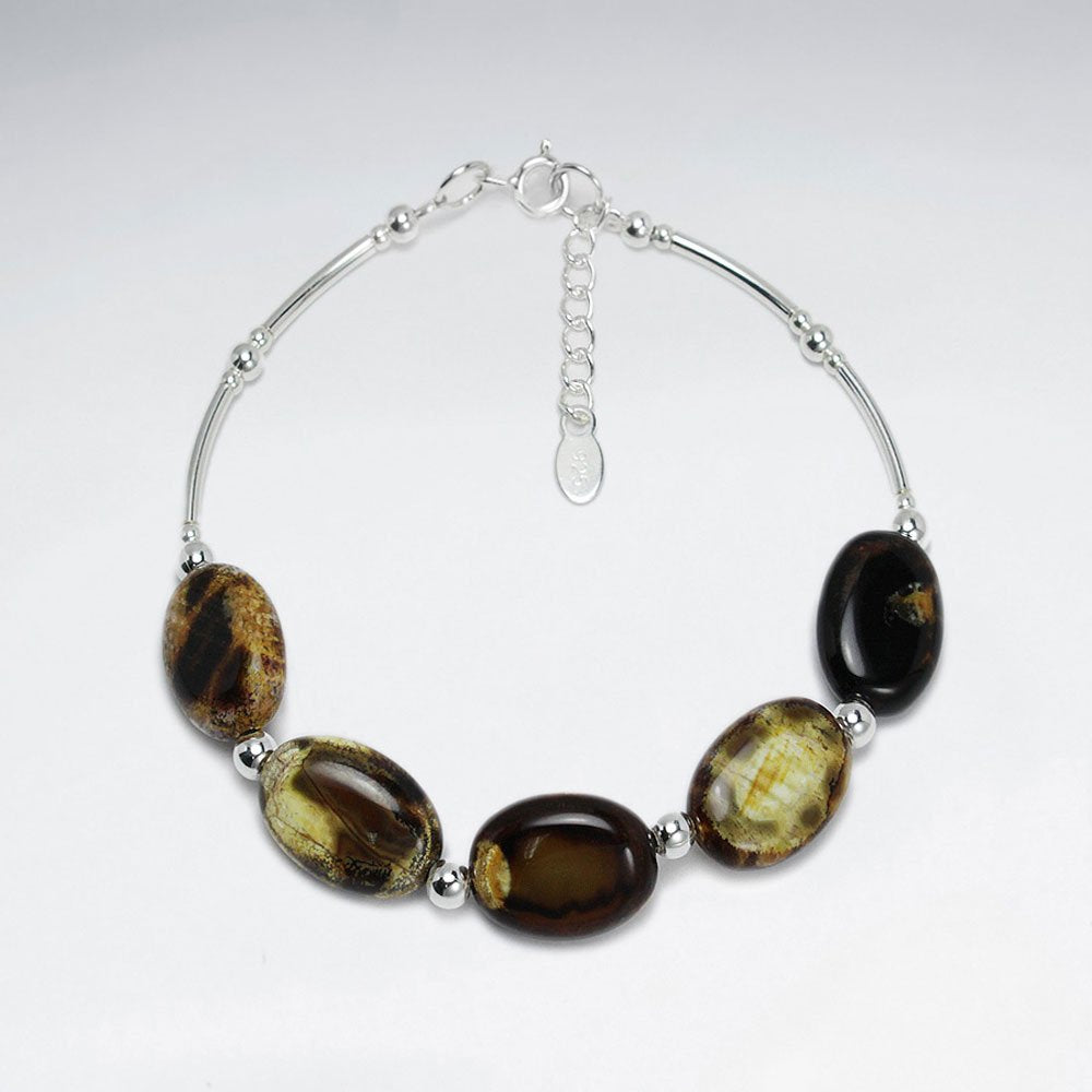 7" Oval Panther Eye Bracelet With Silver Tube