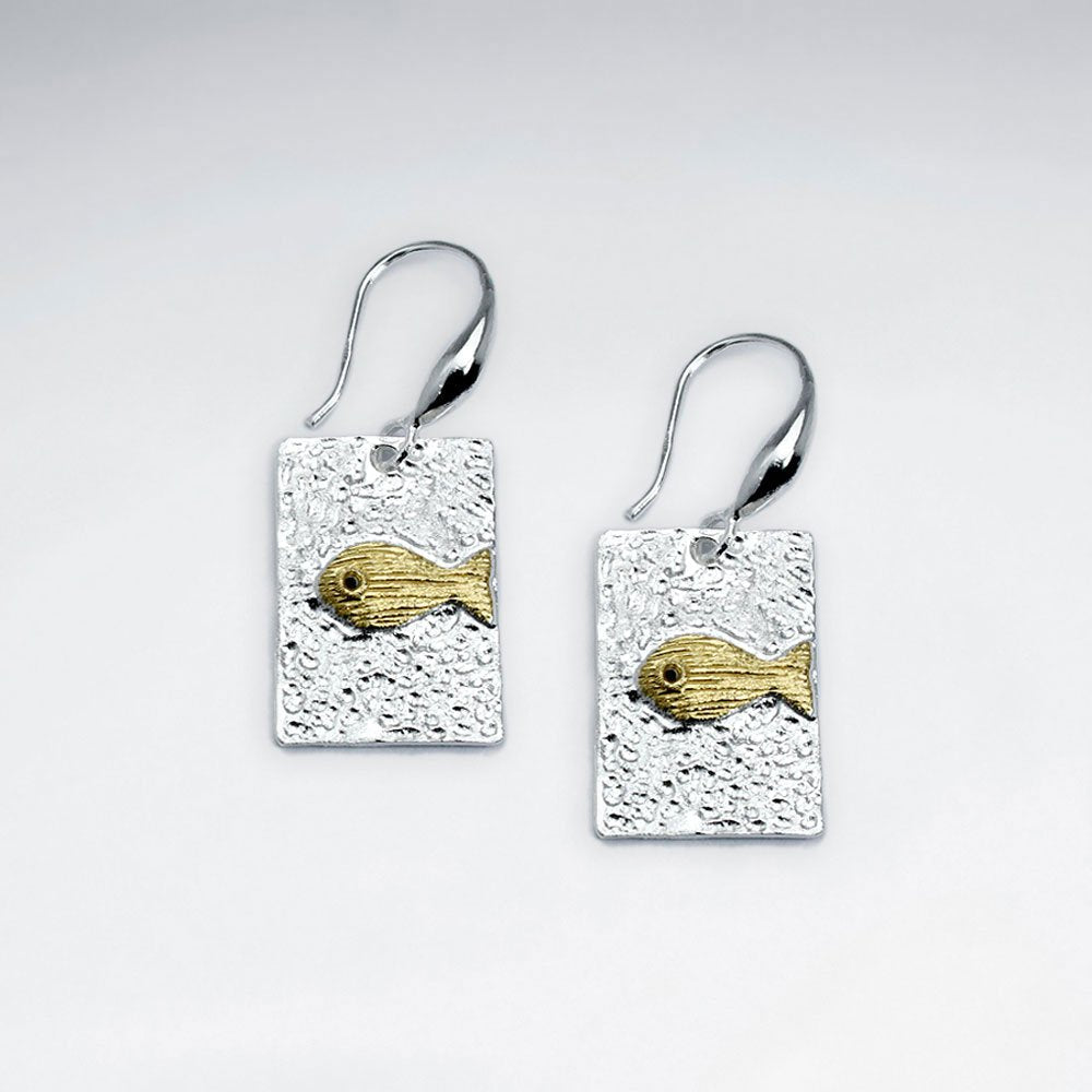 Solid Rectangle Abstract Art Textured Fish Drop Hook Earrings