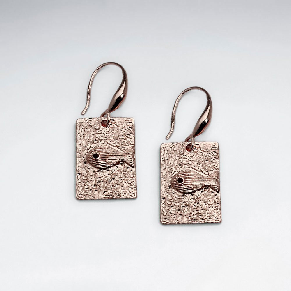 Solid Rectangle Abstract Art Textured Fish Drop Hook Earrings