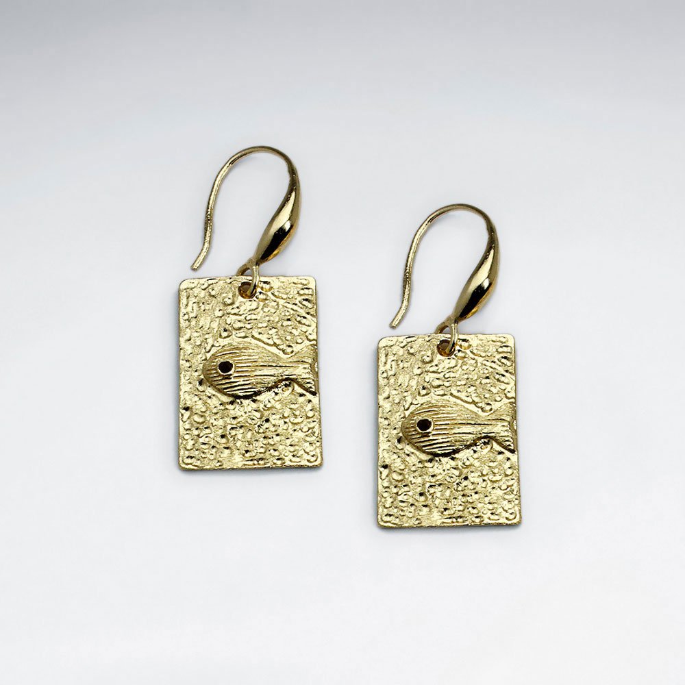 Solid Rectangle Abstract Art Textured Fish Drop Hook Earrings