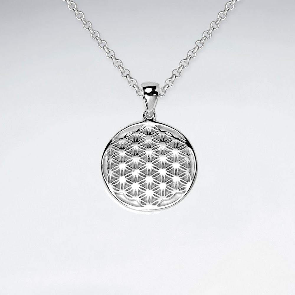 Silver Flower of Life Disc Pendant